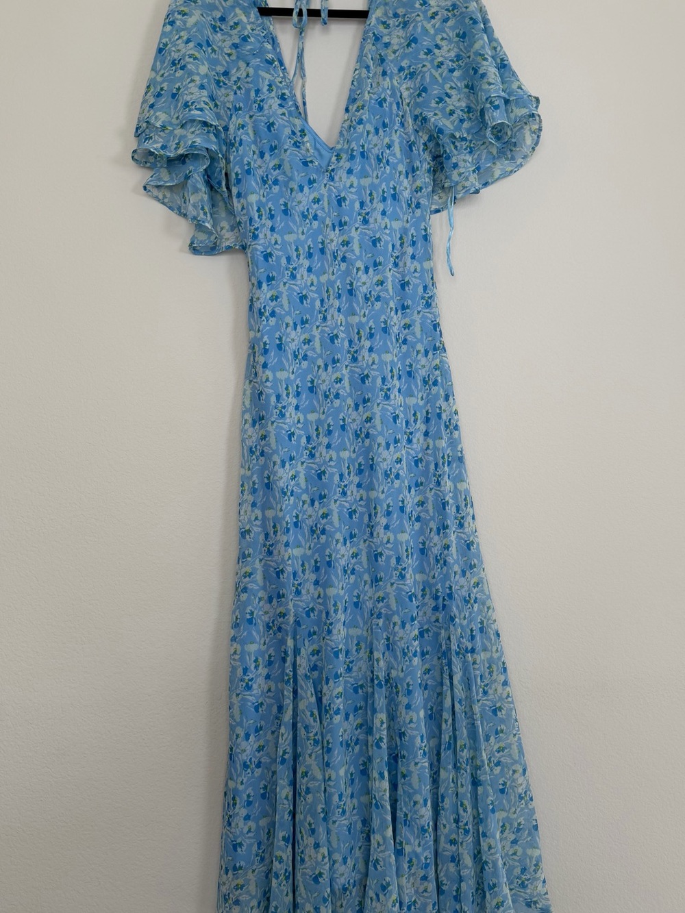 Free people Light Blue Floral Maxi Dress with Flutter Sleeves